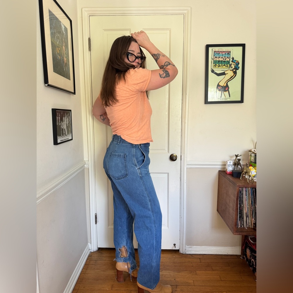 Vintage Amish Made Denim with 1940s USN Buttons - Picture 3 of 12